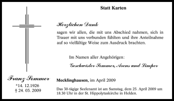 Traueranzeige von Franz Sommer von Tageszeitung