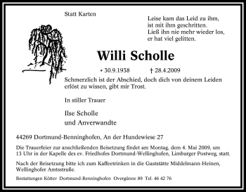 Traueranzeige von Willi Scholle von Tageszeitung