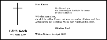 Traueranzeige von Edith Koch von Tageszeitung