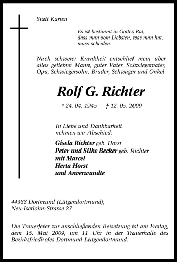 Traueranzeige von Rolf G. Richter von Tageszeitung
