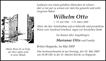 Traueranzeige von Wilhelm Otto von Tageszeitung
