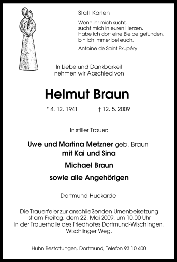 Traueranzeige von Helmut Braun von Tageszeitung