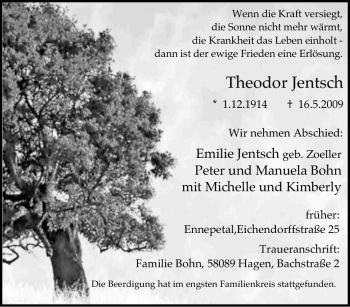 Traueranzeige von Theodor Jentsch von Tageszeitung