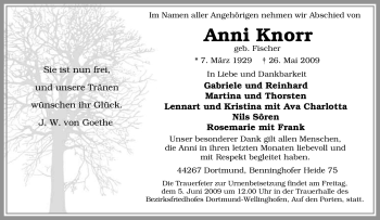 Traueranzeige von Anni Knorr von Tageszeitung
