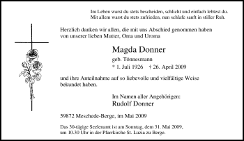 Traueranzeige von Magda Donner von Tageszeitung