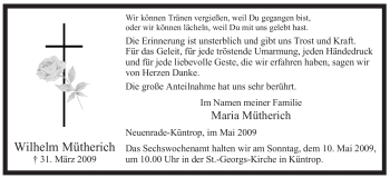 Traueranzeige von Wilhelm Mütherich von Tageszeitung