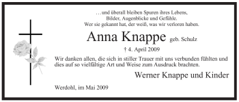 Traueranzeige von Anna Knappe von Tageszeitung