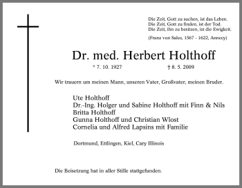 Traueranzeige von Herbert Holthoff von Tageszeitung