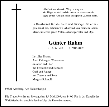 Traueranzeige von Günter Rahm von Tageszeitung