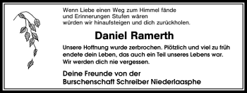 Traueranzeige von Daniel Ramerth von Tageszeitung