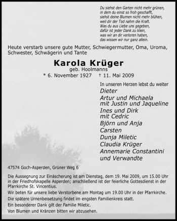 Traueranzeige von Karola Krüger von Tageszeitung
