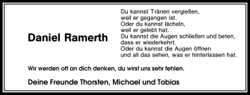Traueranzeige von Daniel Ramerth von Tageszeitung