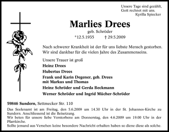 Traueranzeige von Marlies Drees von Tageszeitung
