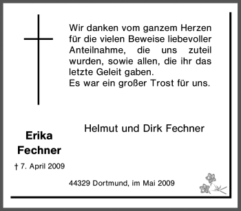 Traueranzeige von Erika Fechner von Tageszeitung