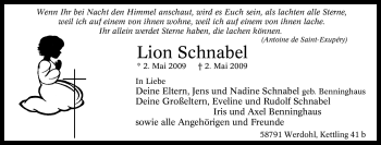 Traueranzeige von Lion Schnabel von Tageszeitung