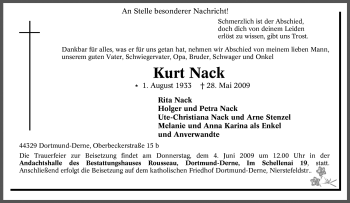 Traueranzeige von Kurt Nack von Tageszeitung