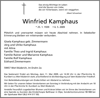 Traueranzeige von Winfried Kamphaus von Tageszeitung