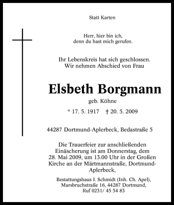 Traueranzeige von Elsbeth Borgmann von Tageszeitung