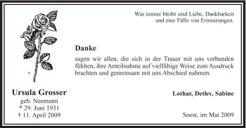 Traueranzeige von Ursula Grosser von Tageszeitung