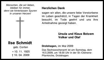 Traueranzeige von Ilse Schmidt von Tageszeitung