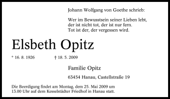 Traueranzeige von Elsbeth Opitz von Tageszeitung