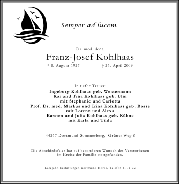 Traueranzeige von Franz-Josef Kohlhaas von Tageszeitung