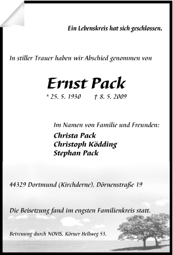 Traueranzeige von Ernst Pack von Tageszeitung