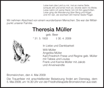 Traueranzeige von Theresia Müller von Tageszeitung