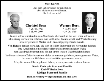 Traueranzeige von Werner Born von Tageszeitung