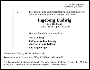Traueranzeige von Ingeborg Ludwig von Tageszeitung