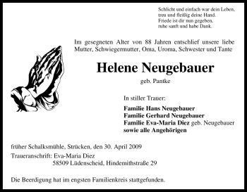 Traueranzeige von Helene Neugebauer von Tageszeitung