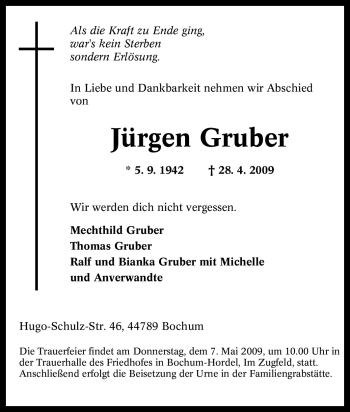 Traueranzeige von Jürgen Gruber von Tageszeitung