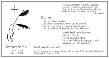 Traueranzeige von Werner Sefrin von Tageszeitung