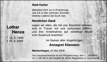 Traueranzeige von Lothar Henze von Tageszeitung