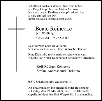 Traueranzeige von Beate Reinecke von Tageszeitung