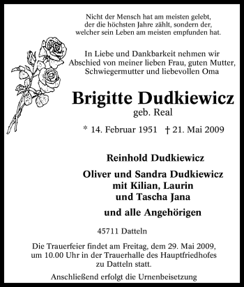 Traueranzeige von Brigitte Dudkiewicz von Tageszeitung