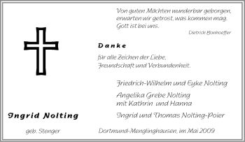 Traueranzeige von Ingrid Nolting von Tageszeitung