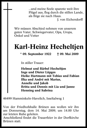 Traueranzeige von Karl-Heinz Hecheltjen von Tageszeitung