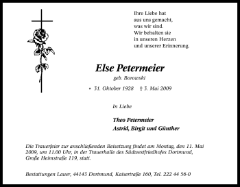 Traueranzeige von Else Petermeier von Tageszeitung