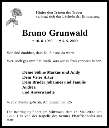 Traueranzeige von Bruno Grunwald von Tageszeitung