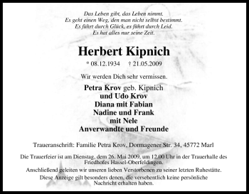 Traueranzeige von Herbert Kipnich von Tageszeitung
