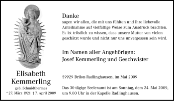 Traueranzeige von Elisabeth Kemmerling von Tageszeitung