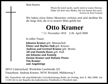 Traueranzeige von Otto Kramer von Tageszeitung