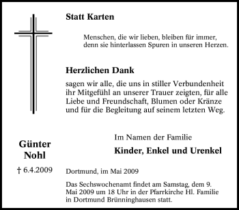 Traueranzeige von Günter Nohl von Tageszeitung