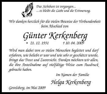 Traueranzeige von Günter Kerkenberg von Tageszeitung