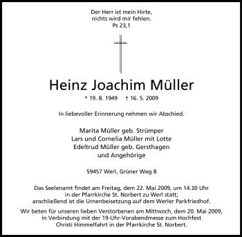 Traueranzeige von Heinz Joachim Müller von Tageszeitung