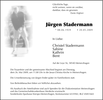 Traueranzeige von Jürgen Stadermann von Tageszeitung
