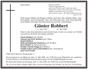 Traueranzeige von Günter Robbert von Tageszeitung