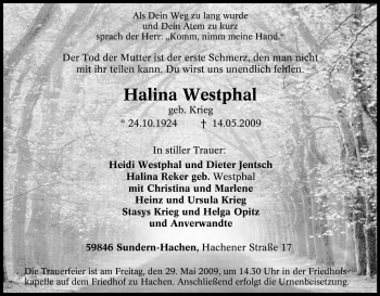 Traueranzeige von Halina Westphal von Tageszeitung