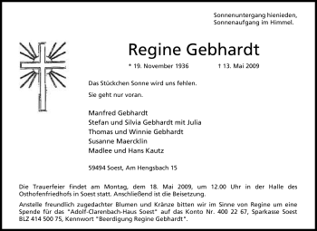 Traueranzeige von Regine Gebhardt von Tageszeitung